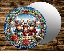 SEASONS GREETINGS   moose  Round Sign Wreaths Crafts & miniatures Projects