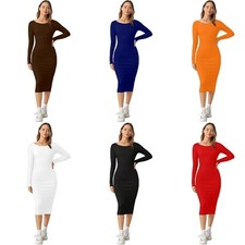 Solid Round Neck Solid Bodycon Midi Dress for Women's & Girl's