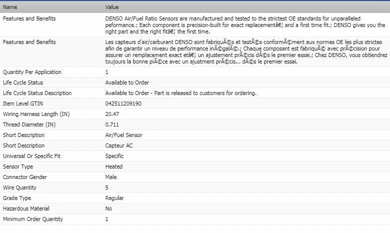 Sensor de relación aire/combustible Denso aguas arriba para Jeep Cherokee 2014-2016 Foto 2 de 4