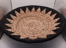 Natural Raffia and Black Yarn Wall Hanging Basket 16"x3"