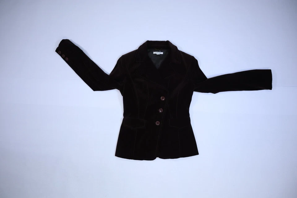 Blazer Mujer Marella Marrón Terciopelo Manga Larga 3 Botones Doble Pecho EE. UU. 6 Foto 3 de 4