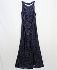 Alex Evening sz.6 Gown Full Lace Metallic Embellished Gathered Waist Maxi Dress