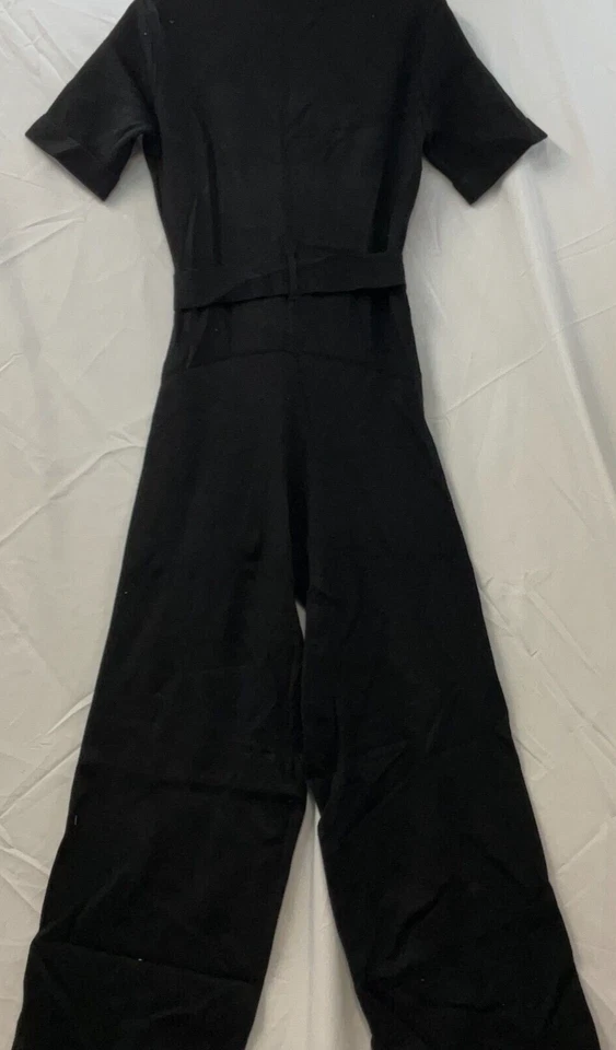 Macacão longo MNG Mango feminino tamanho pequeno preto mangas curtas bolsos com cinto - Imagem 3 de 4