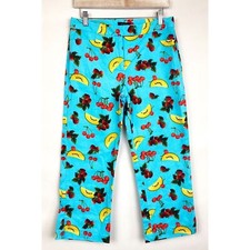 Zinc Vintage Retro Fruit Print Wide Leg Crop Pants, Blue - Size 9