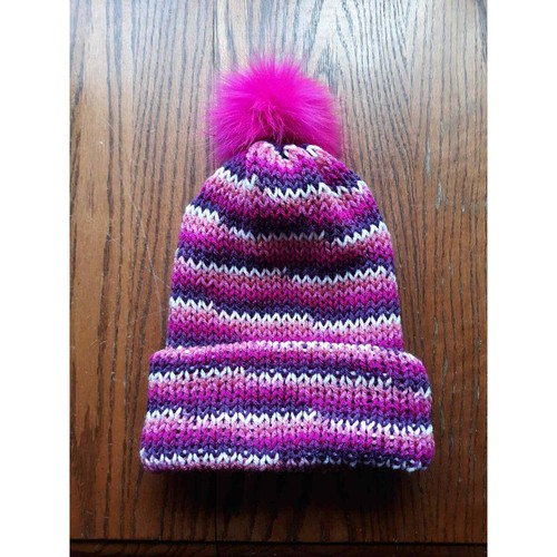 Pink and White Beanie with Pom Pom | eBay