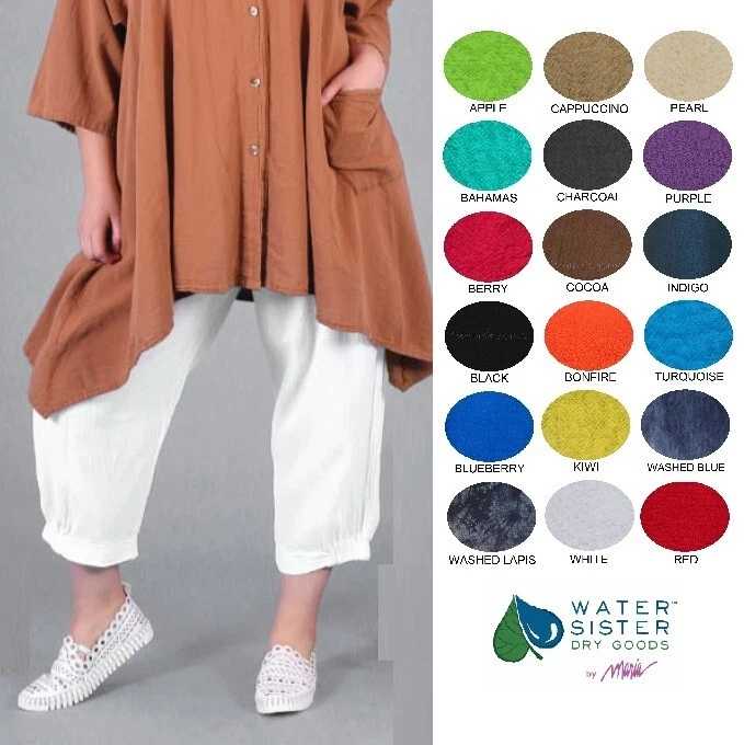 WATERSISTER Cotton Gauze SPONGE Drop Waist CROP Pant 1(ML) 2(XL) 1X oh my COLORS
