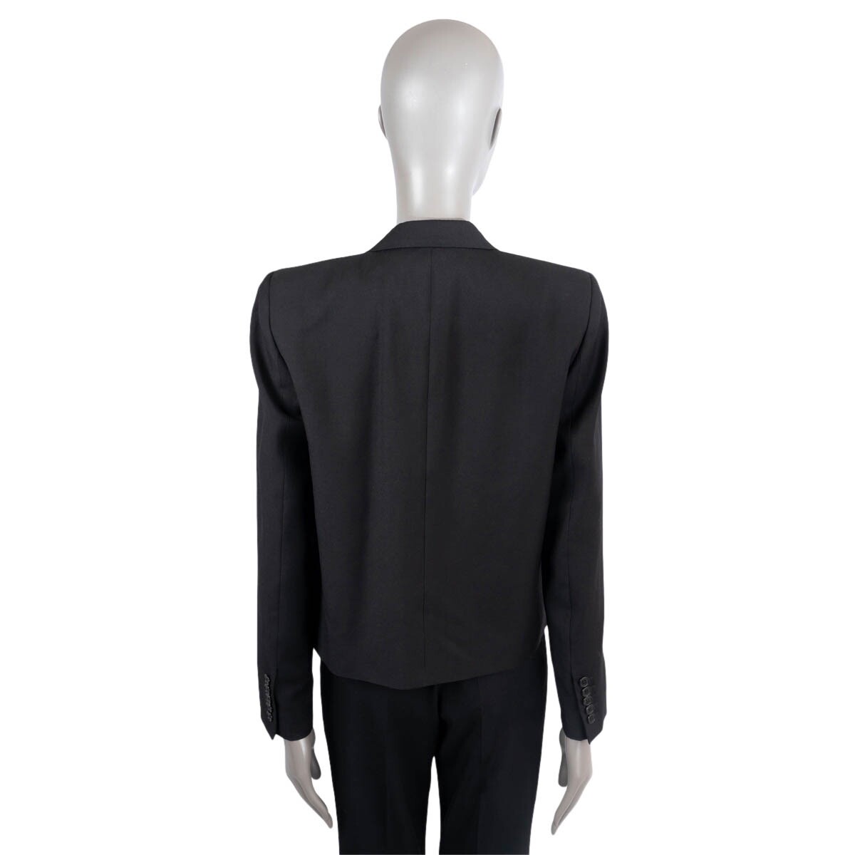 68787 auth SAINT LAURENT black wool 2014 LEATHER LAPEL