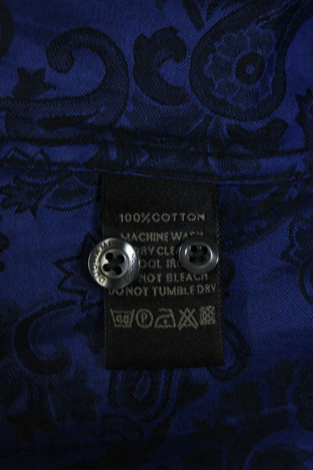 Camisa de vestir floral con cuello frontal con botones DUCHAMP para hombre azul negro talla 17,5 Foto 4 de 4