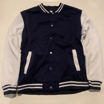 Men's Navy Blue/White Bomber Varsity Letterman  Style Jacket Size Small