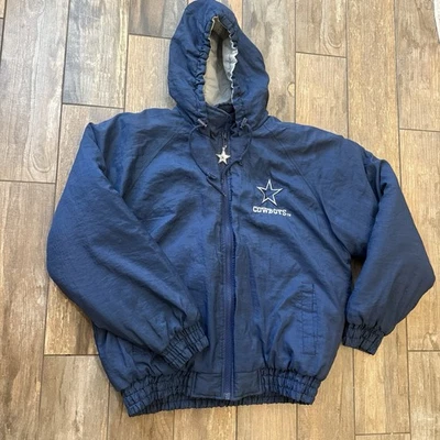 Vintage NFL Dallas Cowboys Jacket Puffer L Navy Hooded Full Zip Game Day *Read - Image 1 of 4