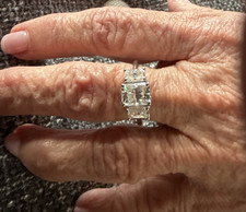 Three stone ring square stones size 6.25 prong set sterling silver nice 