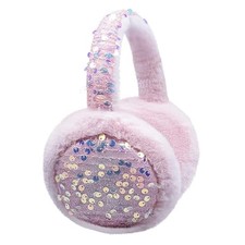 TINAYAUE Sequin Ear Muffs for Women Girls Faux Fur Shiny Earmuffs Light Pink