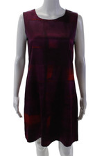 Elie Tahari Womens Silk Abstract Round Neck Sleeveless Dress Purple Size 8