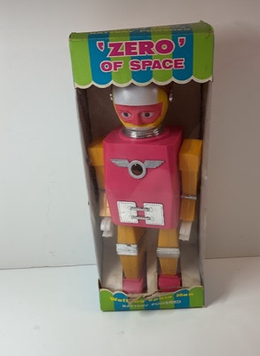 NIB Retro Vintage 'Zero' of Space Walking Spaceman Pink Yellow Toy Robot