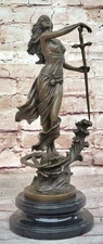 Art Deco/nouveau Female Woman Warrior Wirh Sword 100% Solid Bronze Statue