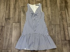 Lauren Ralph Lauren Dress Womens 6 Blue Striped V Neck Fit Flare Sundress Ruffle