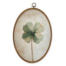 MZKZCHFE St Patrick's Day Oval Wall Art Decor, Rustic Four Leaf Clover Oval