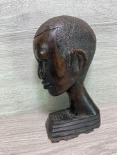 Wooden  Tribal African man Wood Carved Bust Head Statue Figure Vintage