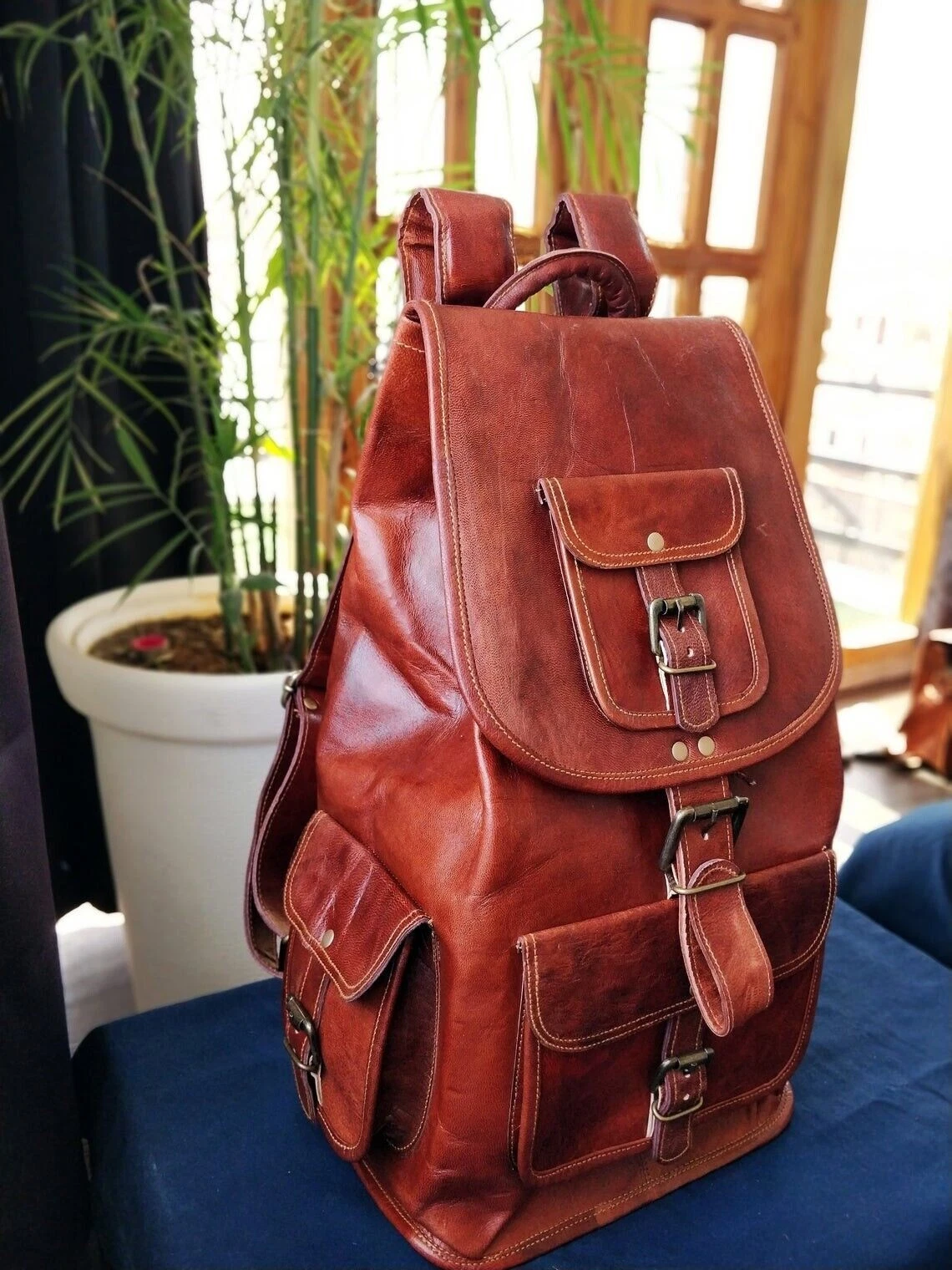 Vintage Leather Bag Backpack Genuine Messenger Rucksack Satchel Brown Travel