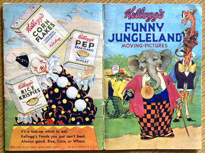 1932 KELLOG'S FUNNY JUNGLELAND MOVING PICTURES die-cut cereal advertising book
