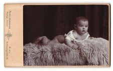 Fotografie Ferd. Urbahns, Kiel, Schlossgarten 17, Halbnacktes Kleinkind im Hemd 