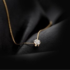 14k Gold Plated Solitaire Diamond CZ Necklace Women Minimalist Dainty Pendant