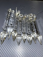 Lot Of 8 Olive Cut Chandelier Crystals 6”- 3 3/4” with 5 Beads