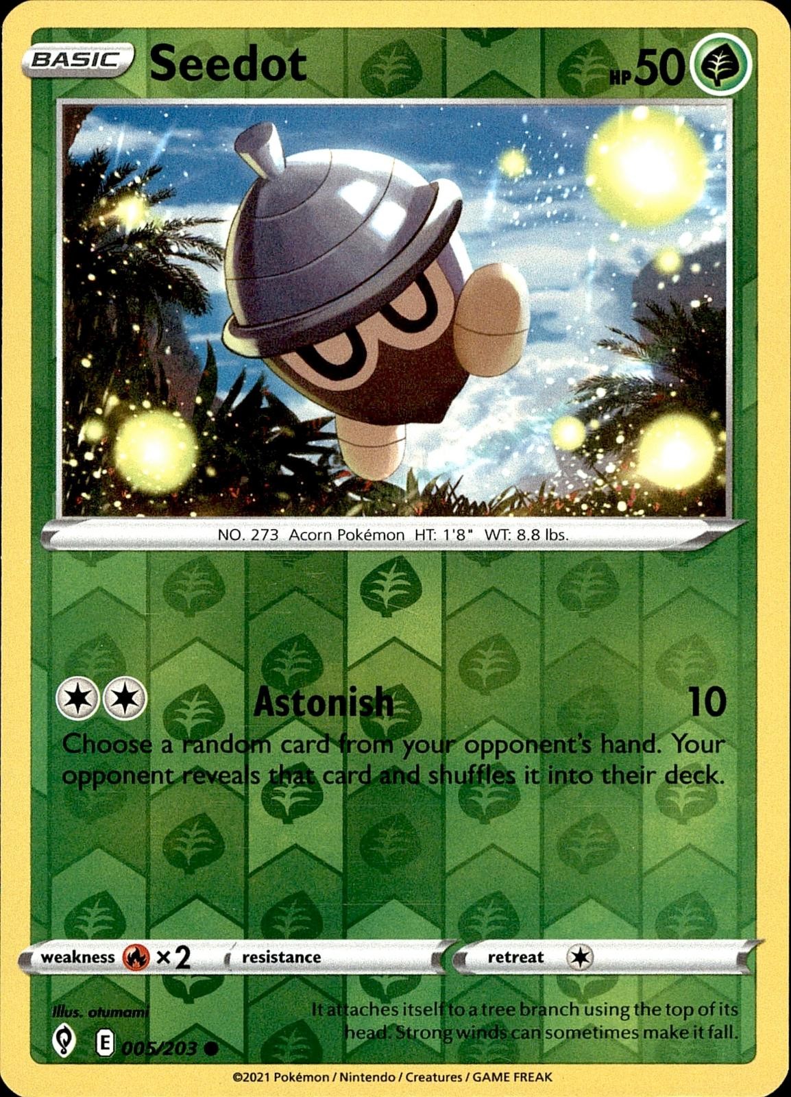 POKEMON SEEDOT 005 EVOLVING SKIES 203 COMMON REVERSE HOLO LP