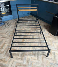 Zinus Kai Single Bed Frame 90x190cm Bamboo & Metal with Headboard – Black/Brown