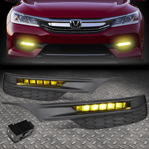 FOR 16-17 HONDA ACCORD AMBER LENS LED FRONT BUMPER FOG LIGHT LAMP W/BEZEL+SWITCH - Picture 1 of 6