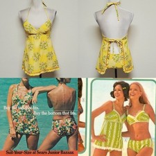 Rare Vintage 1960s Sears JR Bazaar Mod Yellow Checkered Daisy Full Apron Bikini