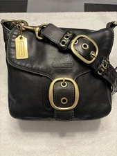 Coach Black Leather Bleecker Tattersall Shoulder Bag  #11419
