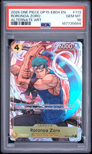 Roronoa Zoro (Alternate Art) graded PSA 10 for sale on eBay