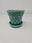 Vintage McCoy Flower Pot Turquoise Aqua Quilted Leaf Pattern 1940s Planter MCM