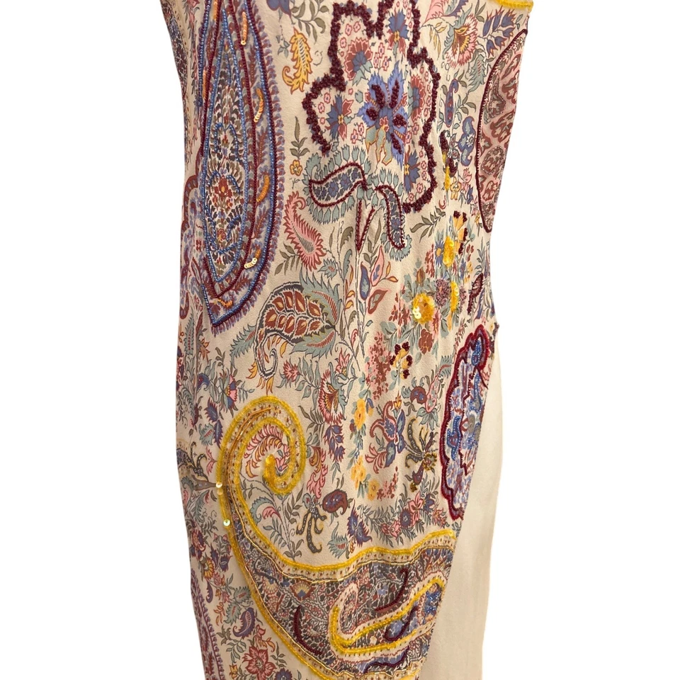 Vestido asimétrico Y2K Etro Milano bordado a mano seda cachemira Italia 40 Boho Foto 2 de 4