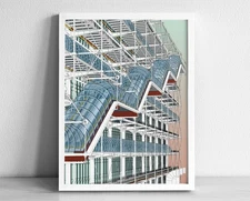 Centre Pompidou Paris Poster | Modern Architecture Minimalist Wall Art