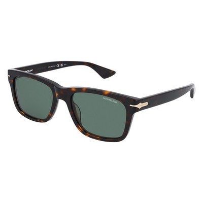MontBlanc NIB MB 0263S 002 Havana Plastic Rectangle Sunglasses Green Lens