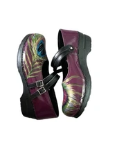 Sanita Clogs Pro Customized 41 US 10 Peacock Feather OOAK EUC Purple Gold Blue