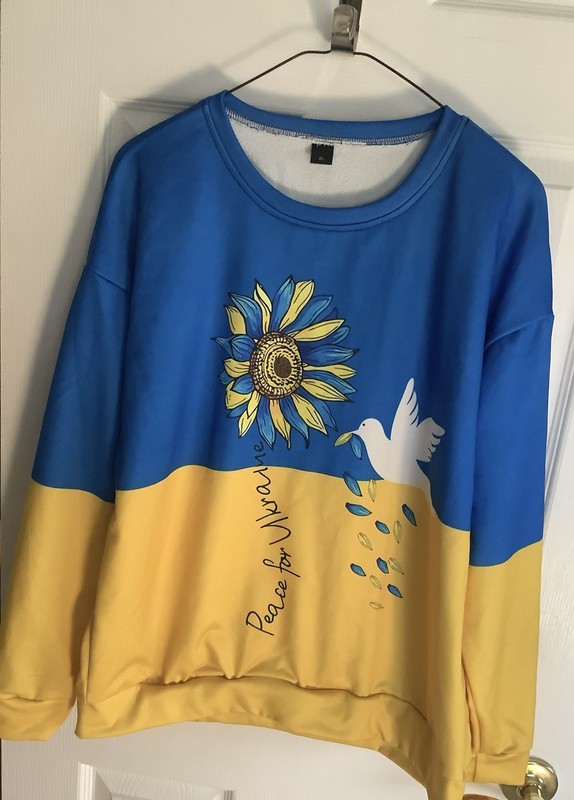 XL Gold & Blue “ Peace for Ukraine “ SUNFLOWER & DOVE Long Sleeve T Shirt