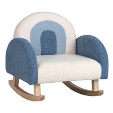 Kids Rocking Chair Children Velvet Upholstered Sofa with Solid Wood Legs-Blue -