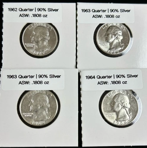 BU 90% Silver Washington Quarters 4 Coin Lot 1962 1963x2 1964