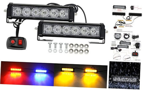 LED Emergency Strobe Lights Bar 2Pcs Red Blue Change Amber Double Color