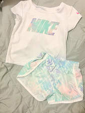Nike Girls 3T 2-Piece Logo Outfit Set Cotton Jersey T-Shirt & Shorts White