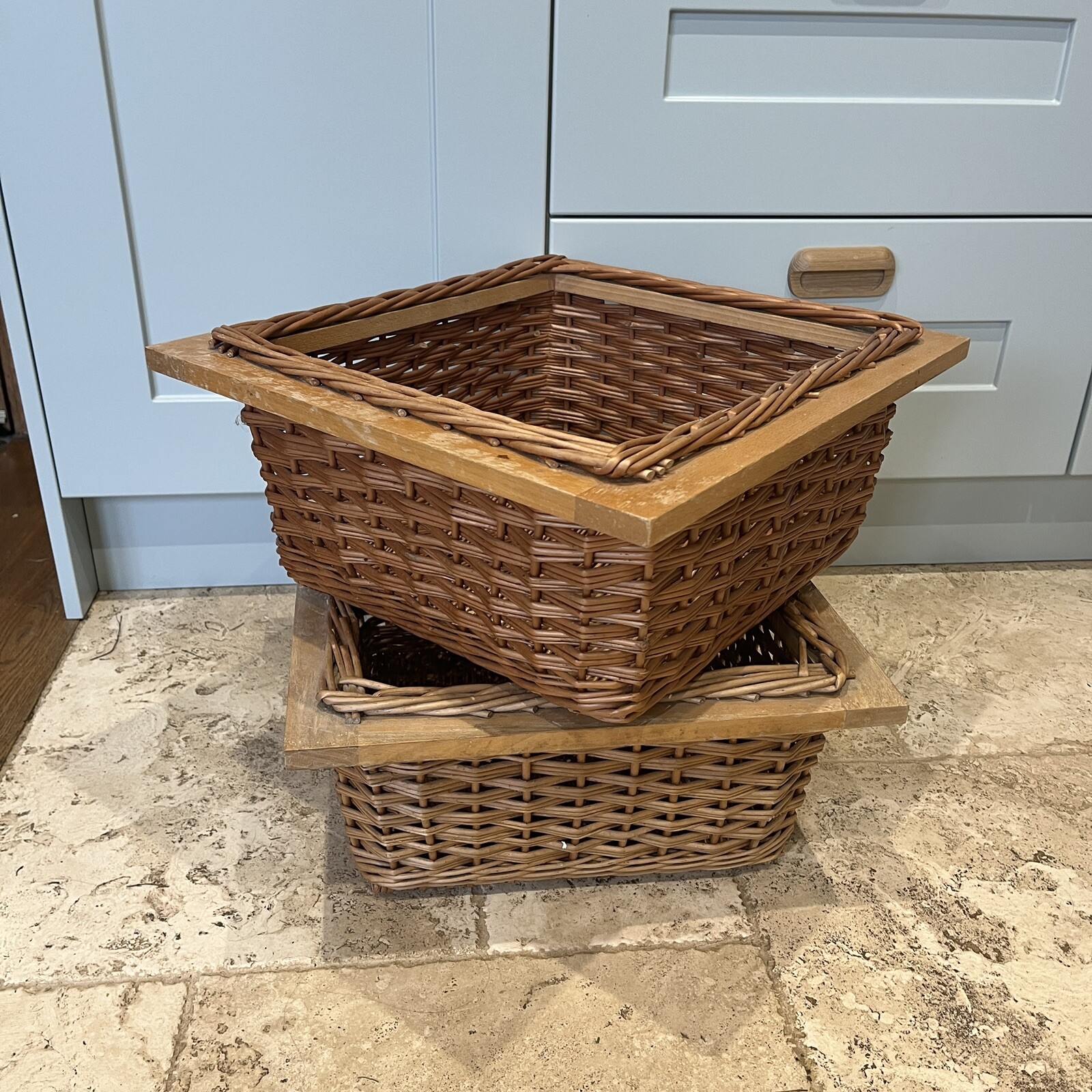 Two Pull Out Wicker Baskets Kitchen Cupboard Storage Larder Beech