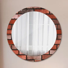 Wall Mounted Hanging Mirror Glass Frame with Print Art Home Decor Red brick
