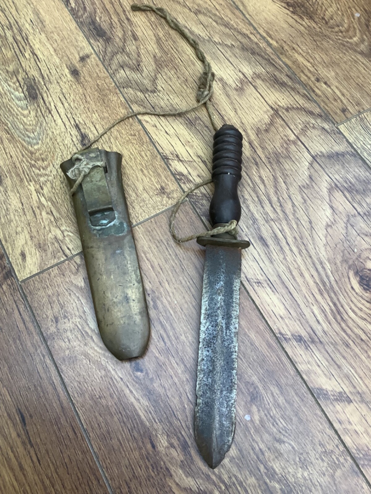 Siebe Gorman type Naval Divers Knife turned Lignum handle / Brass