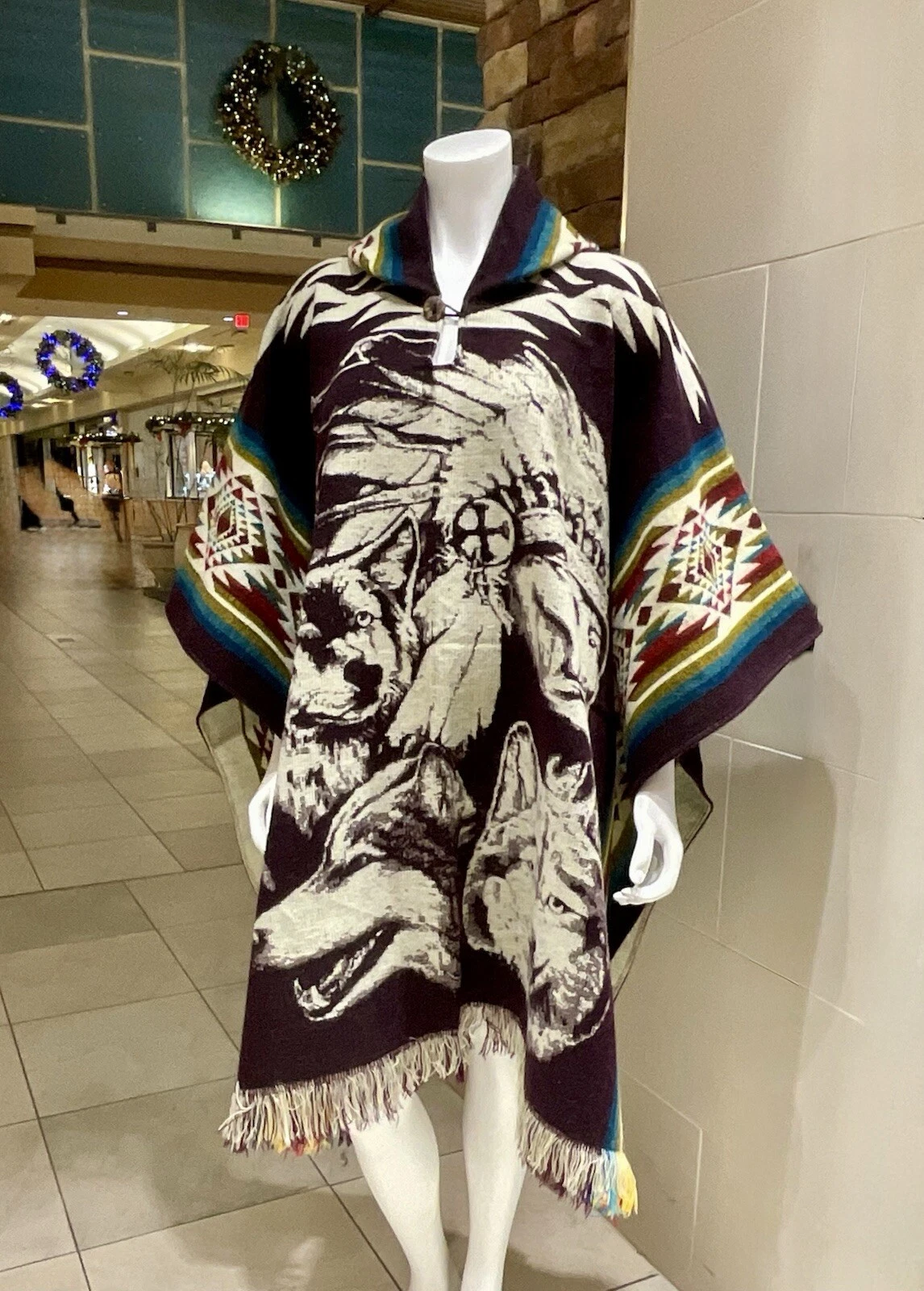 Handmade ALPACA Wool Poncho, Native American, Burgundy, Warm And Easy To Wear