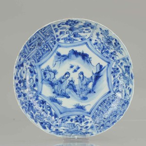 Antique Chinese Porcelain Late Ming Ca 1600 China Literati Cranes Rocks