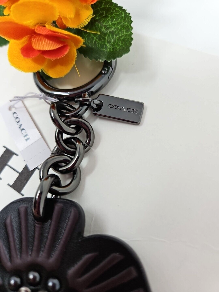 Coach Willow Floral Bag Charm Keychain Ring Fob Tea Rose Studded