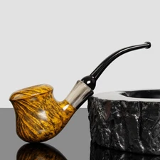 MUXIANG Smooth Freehand Pipe Briar Wooden Tobacco Pipe Acrylic Stem Horn Ring